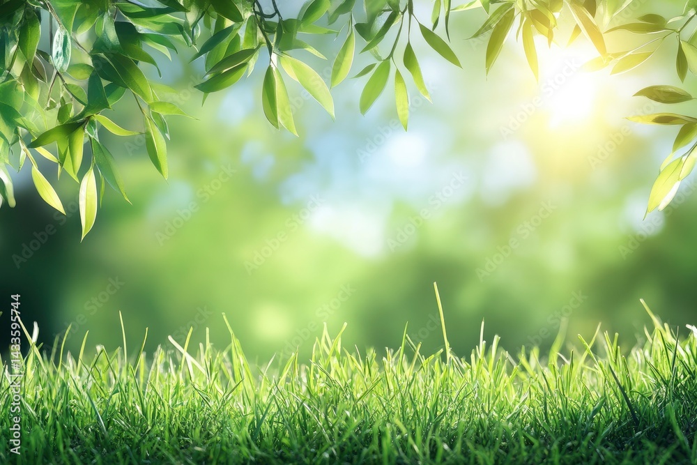 Green Grass and Leaves with Sunlight Green Grass and Leaves with Sunlight