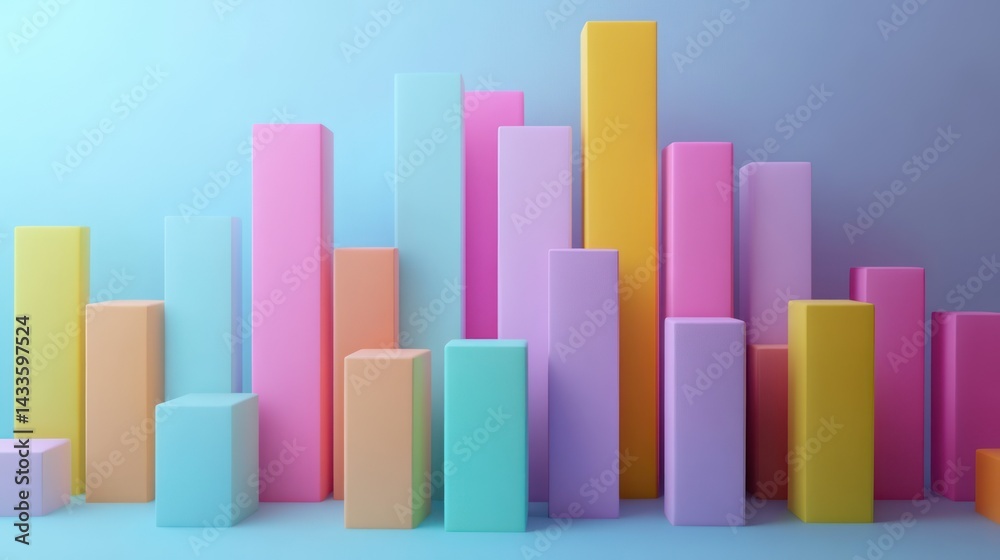 Colorful columns showcase geometric arrangement utilizing pastel hues, suggesting data visualization, modern design. Colorful columns showcase geometric arrangement utilizing pastel hues, suggesting data visualization, modern design.