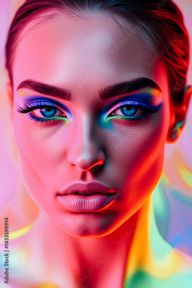 Dramatic Neon Makeup Close-up Portrait