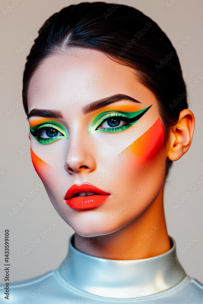 Bold Colorful Makeup Artistry Fashion Portrait