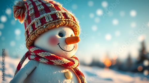 Adorable Snowman in Winter Wonderland Festive Holiday Background