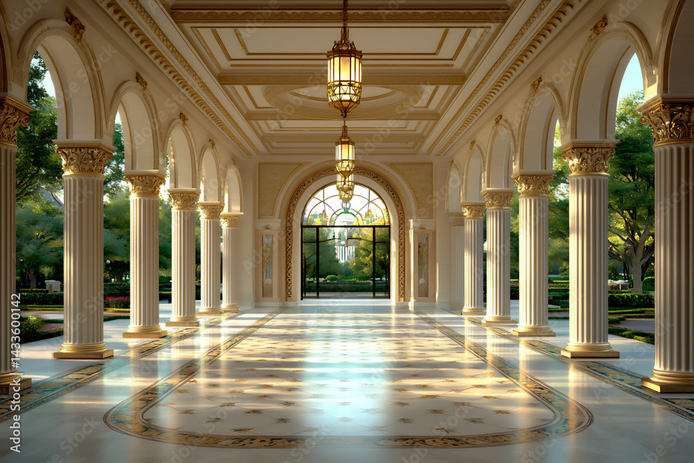 Fototapeta premium pattern of repeating arches and columns in a grand arcade,
