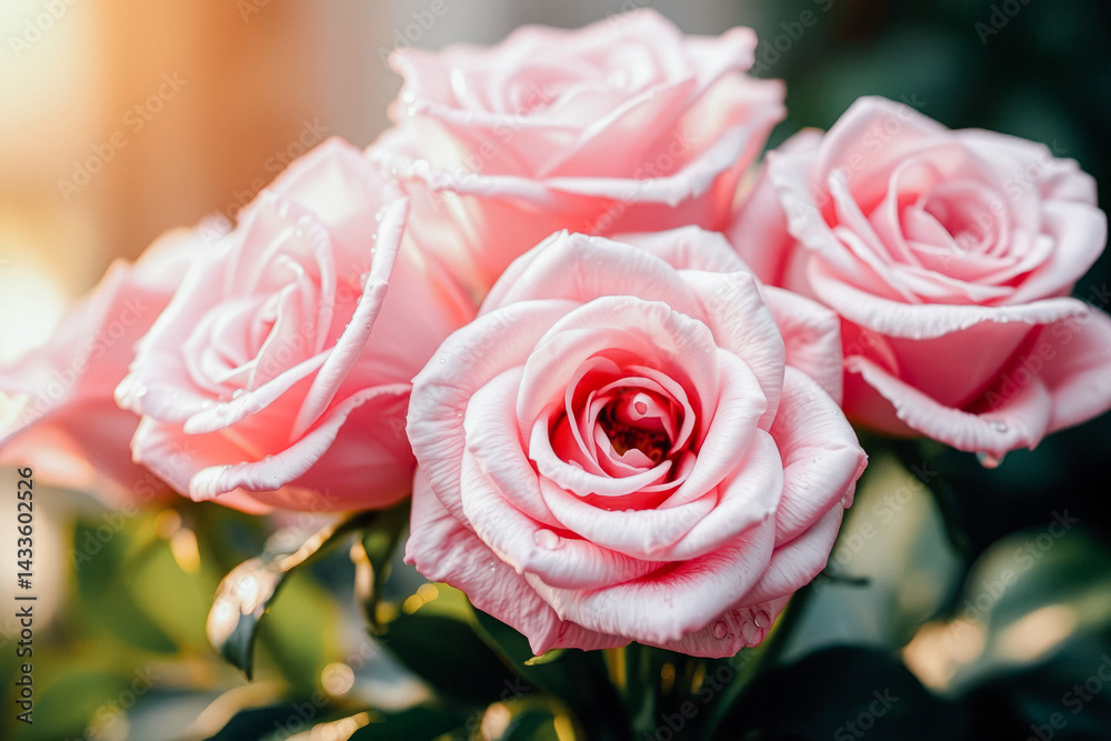 Close-up Pink Roses with Water Droplets