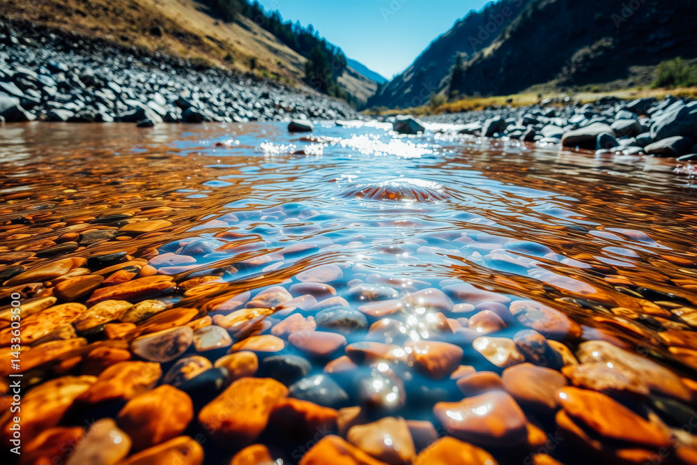Clear Mountain Stream with Colorful Pebbles