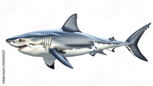 Professional Great White Shark Isolated on White Background Stock Photo