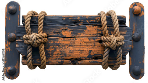 Nautical wooden sign, rope knots design, weathered maritime texture background