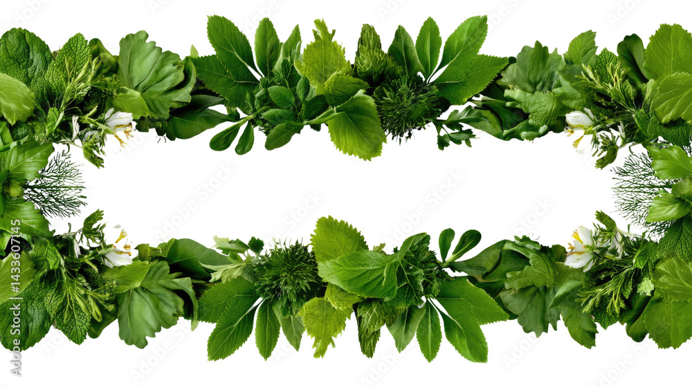 Green Leaves Frame: Lush greenery forms a vibrant horizontal frame, perfect for adding a natural touch to your design projects. Green Leaves Frame: Lush greenery forms a vibrant horizontal frame, perfect for adding a natural touch to your design projects.