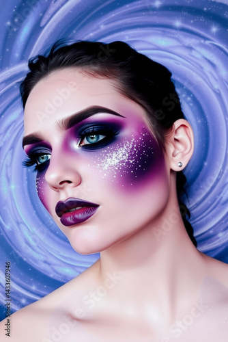 Obraz na płótnie Elegant Woman with Artistic Makeup w salonie