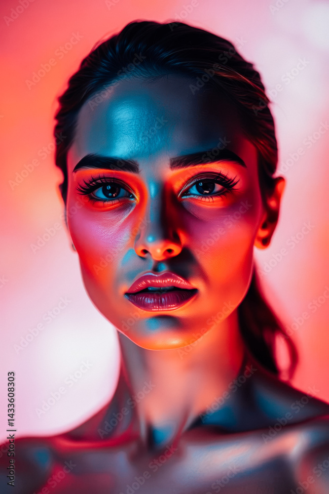 Radiant Woman's Face in Neon Light