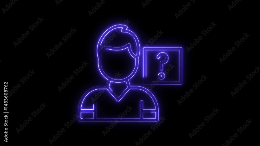 Neon line art of a person with question mark on black background Neon line art of a person with question mark on black background