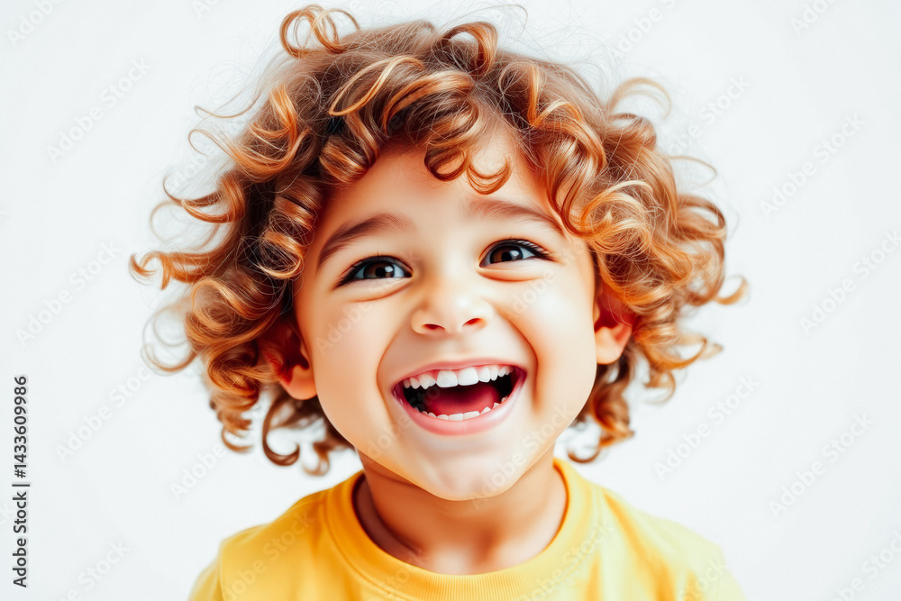 Happy Child with Curly Hair Smiling Wide