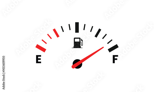 Fuel indicator. full and empty indicator. Fuel gauge with warning to indicate low fuel level. Energy shortage concept isolated on white background.