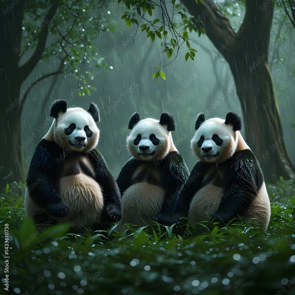 Obraz premium Three giant panda bears