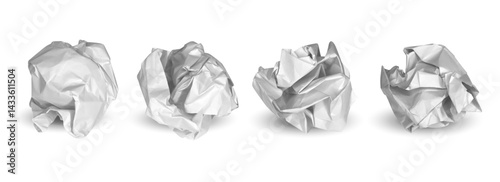 Crumpled paper balls. Garbage paper, notes in trash. Failure or mistake business concept, crinkled page, wastepaper. Vector 3D realistic wrinkled sheet isolated set.