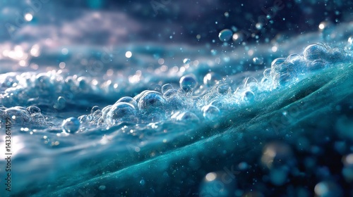 Ocean Wave with Bubbles and Sparkling Water Surface Action Shot