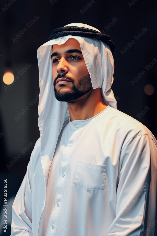 Thoughtful Arab Man in Traditional Garb