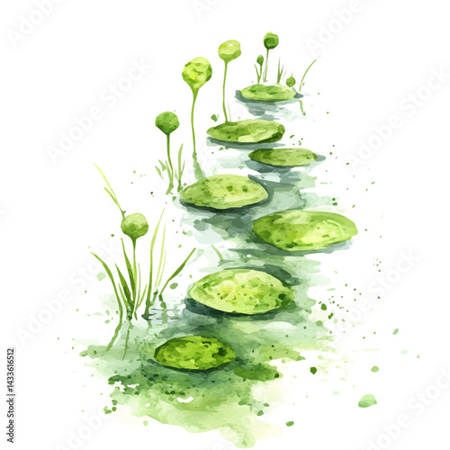 illustration of Cyanobacteria Chain In A Pond, watercolor vector, isolated on a white background.