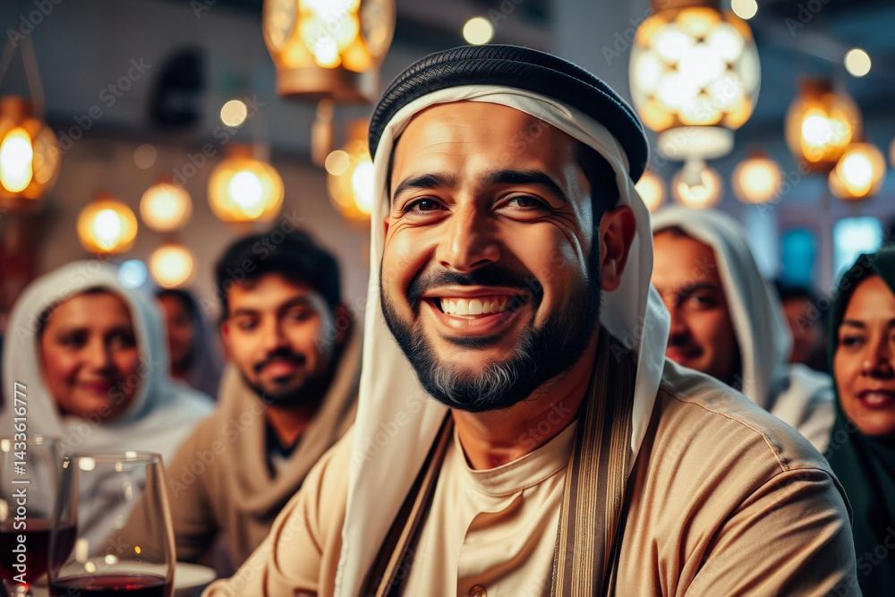 Happy Middle Eastern Family Dinner Celebration