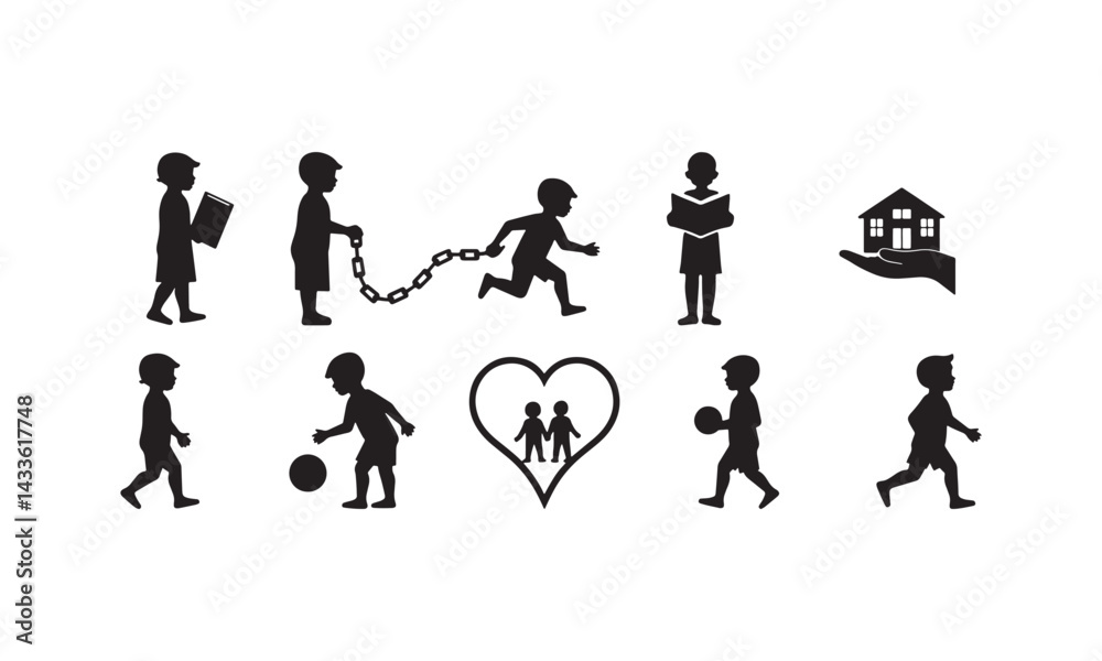 Obraz premium Childhood Activities and Concepts Silhouettes Vector Set
