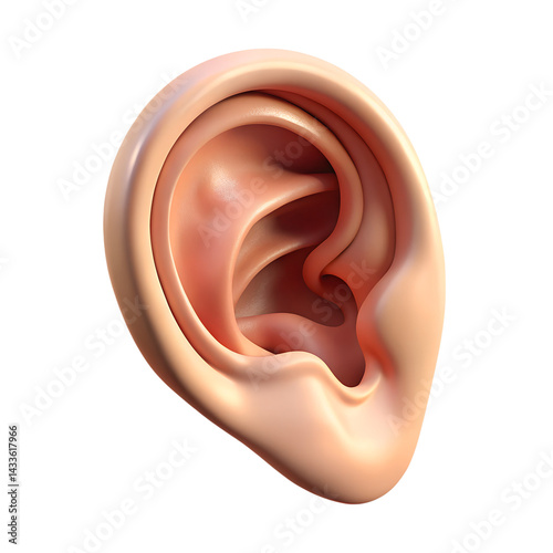 3D Human Ear Model – Realistic Anatomy Illustration Isolated on Transparent Background