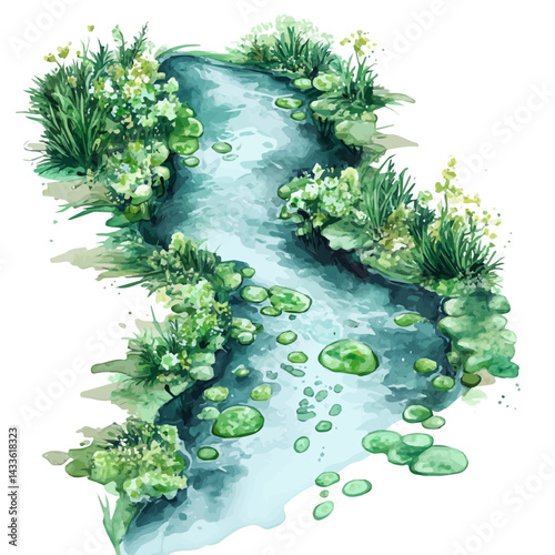 watercolor of Cyanobacteria Chain In A Pond, vector, isolated on a white background.