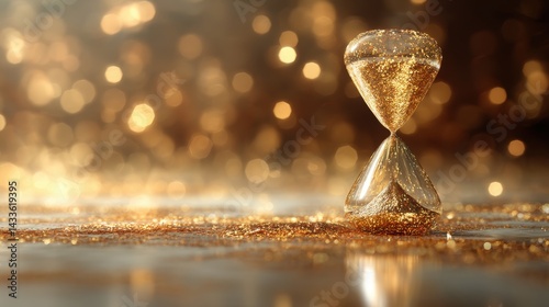 Golden Hourglass with Glittering Sand, Time Passing Concept. Perfect for New Years, Deadlines, and Precious Moments. in flat design style