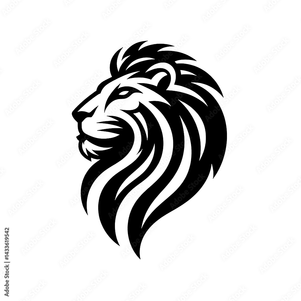 Fototapeta premium lion head silhouette, lion, vector, black and white