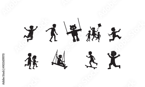 Children Playing Silhouettes Vector Set