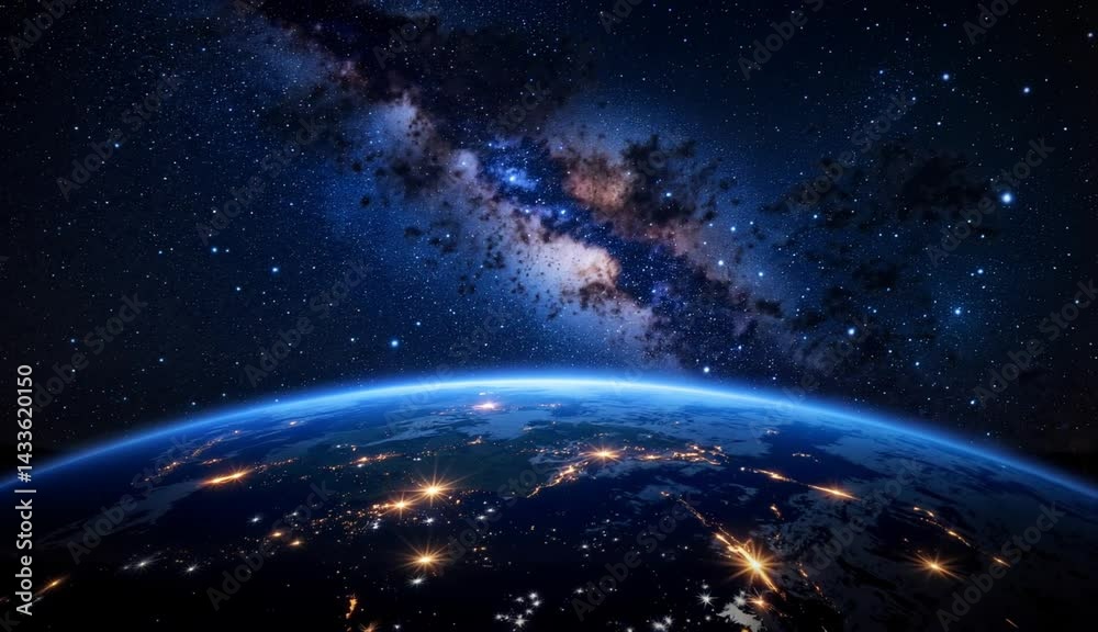 Earth and Galaxy in Space at Night Earth and Galaxy in Space at Night