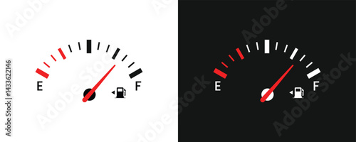 Fuel indicator. fuel and empty indicator. Fuel gauge with warning to indicate low fuel level. Energy shortage concept isolated. 