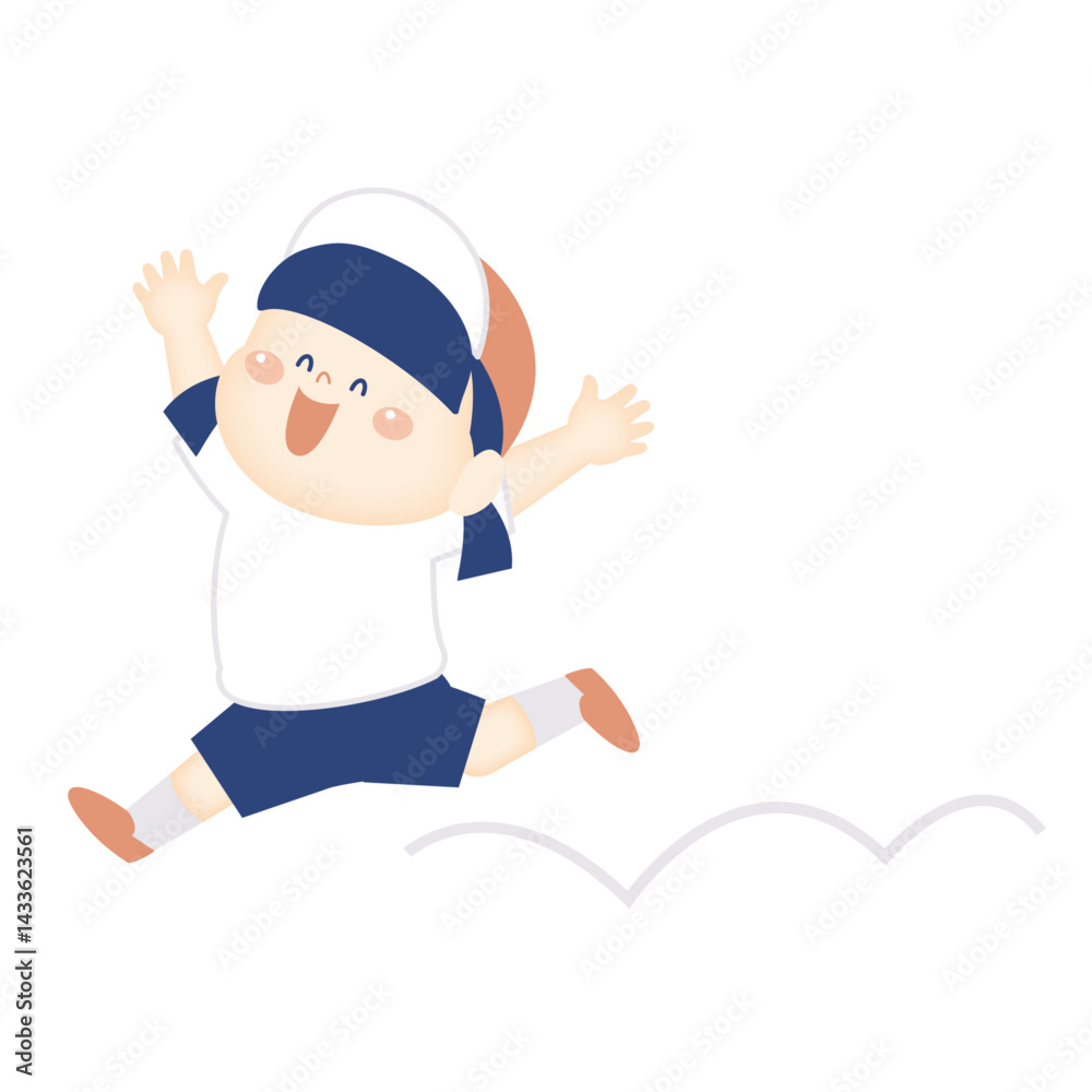 Fototapeta premium 喜んで飛び跳ねる体操着の女の子のイラスト