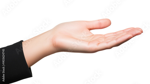 Open Hand Gesture with Palms Facing Up for Offering or Welcoming Concepts in Neutral Background