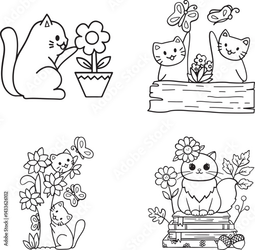 Cute Cats with Flowers and Butterflies Collection.
