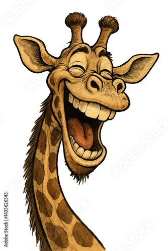 Cheerful Cartoon Giraffe Illustration Featuring Laughter and Expressive Emotion