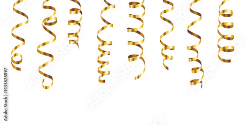 Vector realistic shiny metallic decorative hanging party streamers pattern isolated on white background