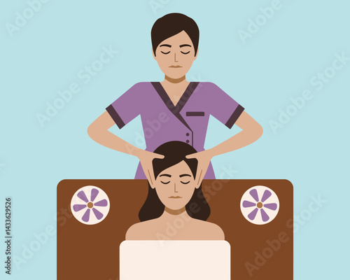 Relaxing Head Massage: Spa Treatment for Well-being and Stress Relief in a Serene Environment