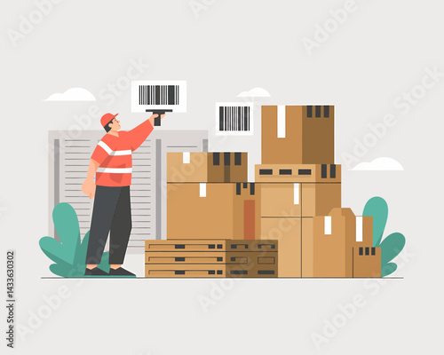 Delivery Worker Scanning Barcodes on Packages - Warehouse Inventory Management
