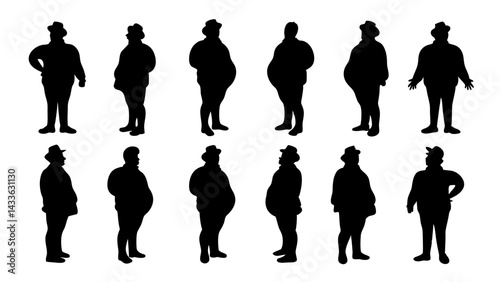 set of Fat man silhouette vector on tranparent background