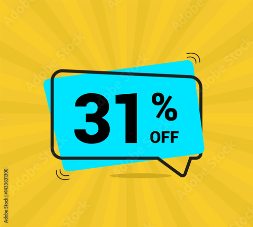31% OFF sale, thirty one percent. Coupon of Discount Price. Discount promotion. Banner for One percent off offers. Yellow and blue Design. Vector illustration.