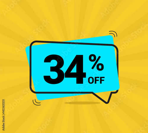 34% OFF sale, thirty four percent. Coupon of Discount Price. Discount promotion. Banner for One percent off offers. Yellow and blue Design. Vector illustration.
