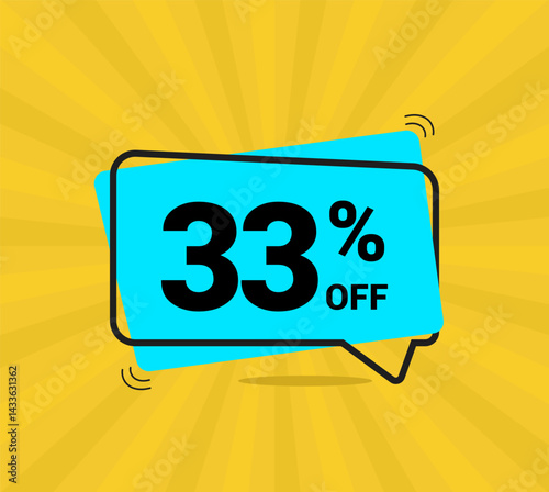 33% OFF sale, thirty three percent. Coupon of Discount Price. Discount promotion. Banner for One percent off offers. Yellow and blue Design. Vector illustration.