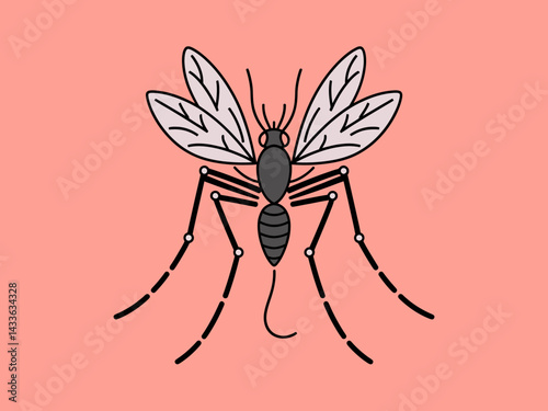 Stylized Mosquito Illustration on Pink Background - Vector Design for Health Awareness and Prevention
