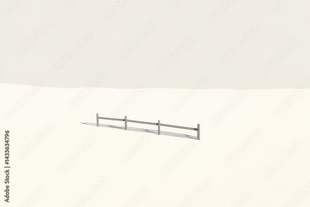 Simple wooden fence in a vast, snowy landscape Simple wooden fence in a vast, snowy landscape