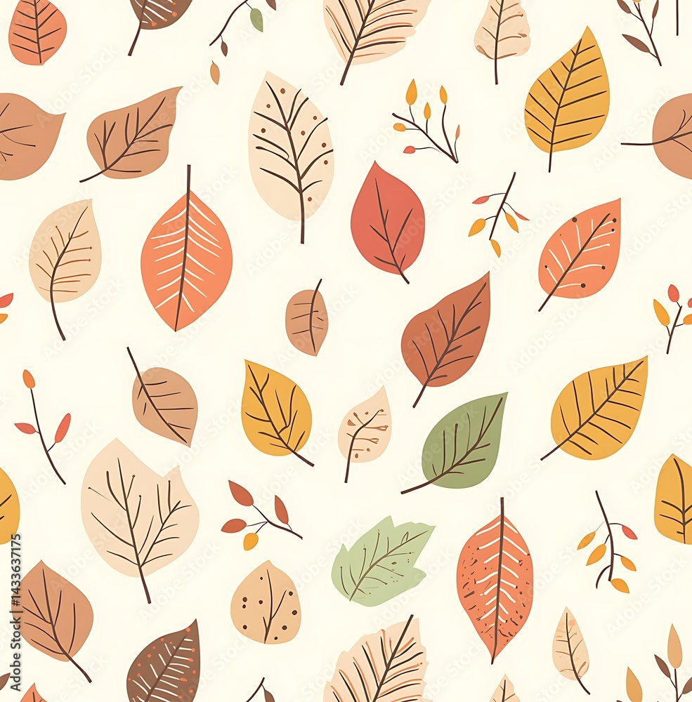 Obraz premium Autumn leaves seamless pattern in earthy tones