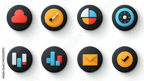 Soft UI icon collection, business app elements, mobile interface kit, modern neumorphic design, digital tools