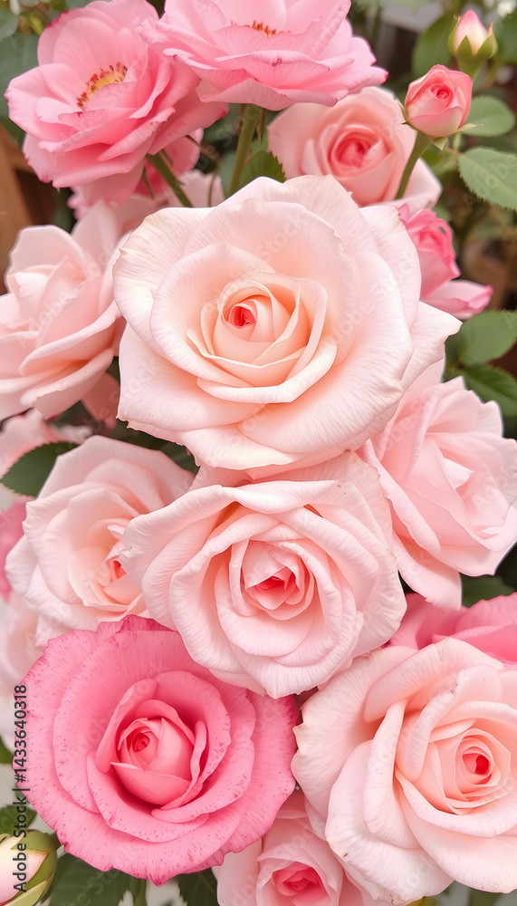 Flowers roses trendy pale pink color, collage style. White tone Flowers roses trendy pale pink color, collage style. White tone