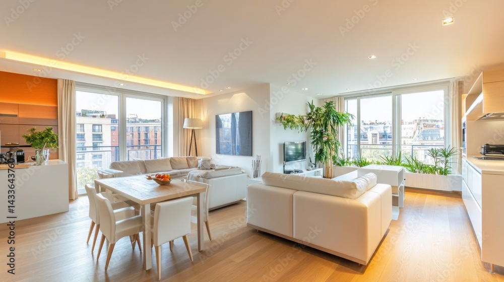 Fototapeta premium Bright Modern Apartment Interior with White Furniture