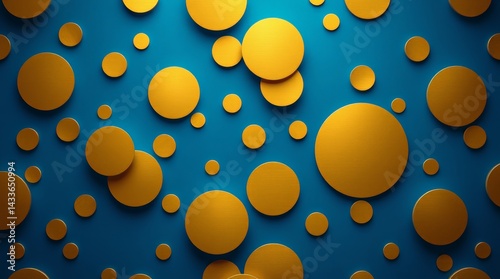 Vibrant Golden Circular Discs on a Striking Blue Background with Light Reflections