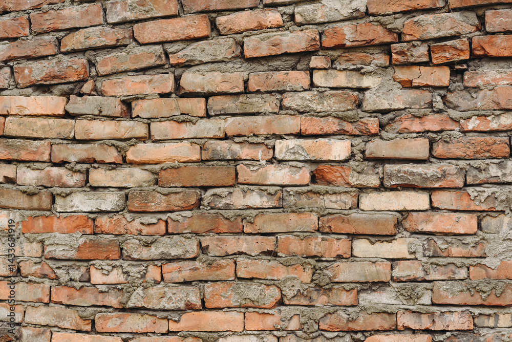 old brick wall, red and white colour, broken bricks, peeling plaster, vintage texture, background for banner, copy space old brick wall, red and white colour, broken bricks, peeling plaster, vintage texture, background for banner, copy space