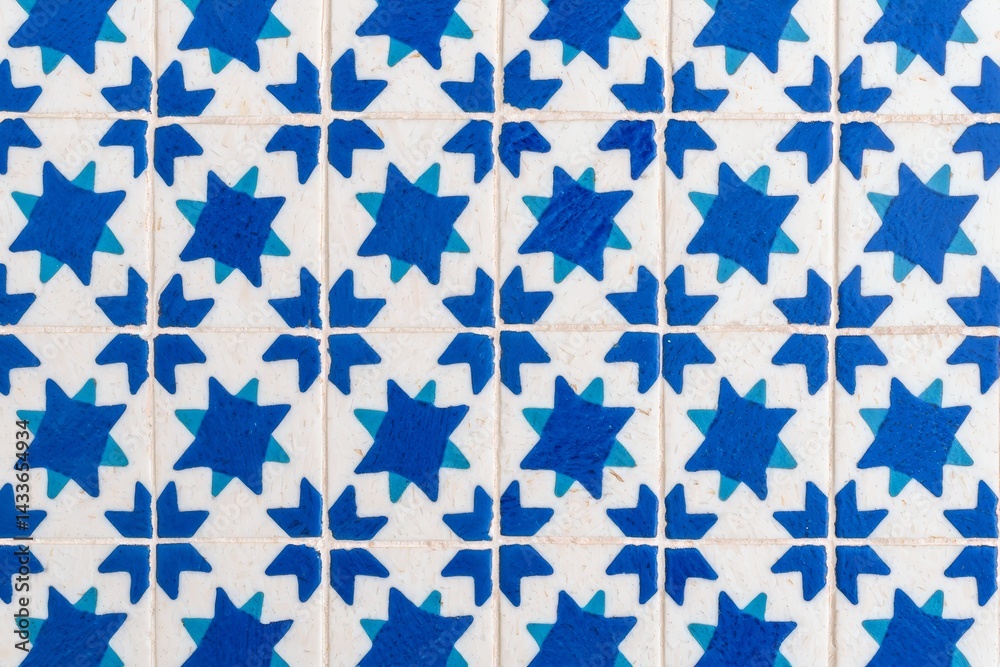 Moroccan mosaic tile pattern in blue and white  